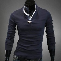 Polo Homme manches longues Classy style Elegant col chemise Men fashion Bleu